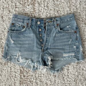 Agolde Parker Light Blue Distressed Jean Shorts